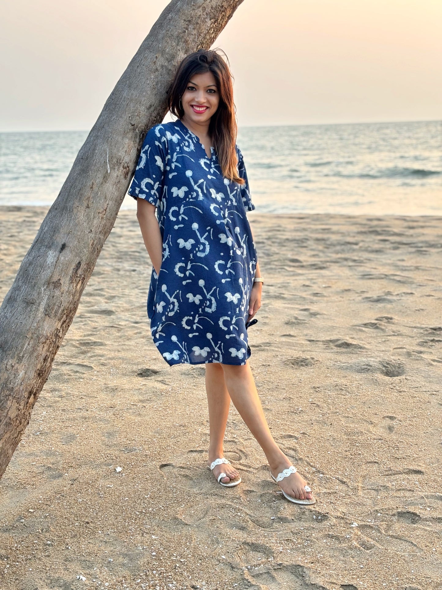 Indigo Blue Hand-block Print Cotton Dress