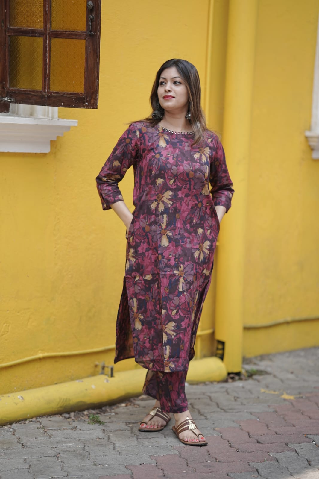 Wine Floral Cotton Co-ord Set