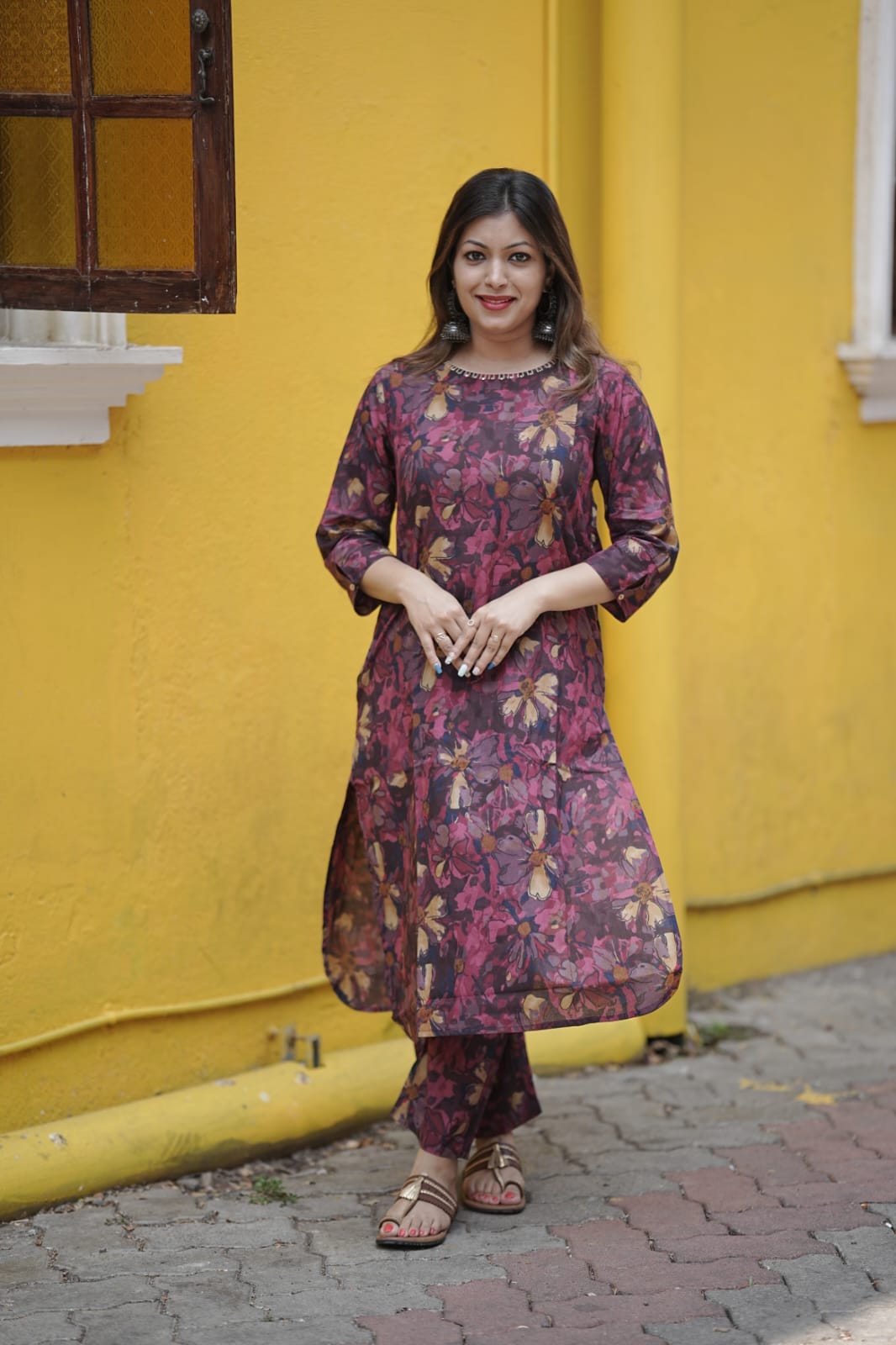 Wine Floral Cotton Co-ord Set