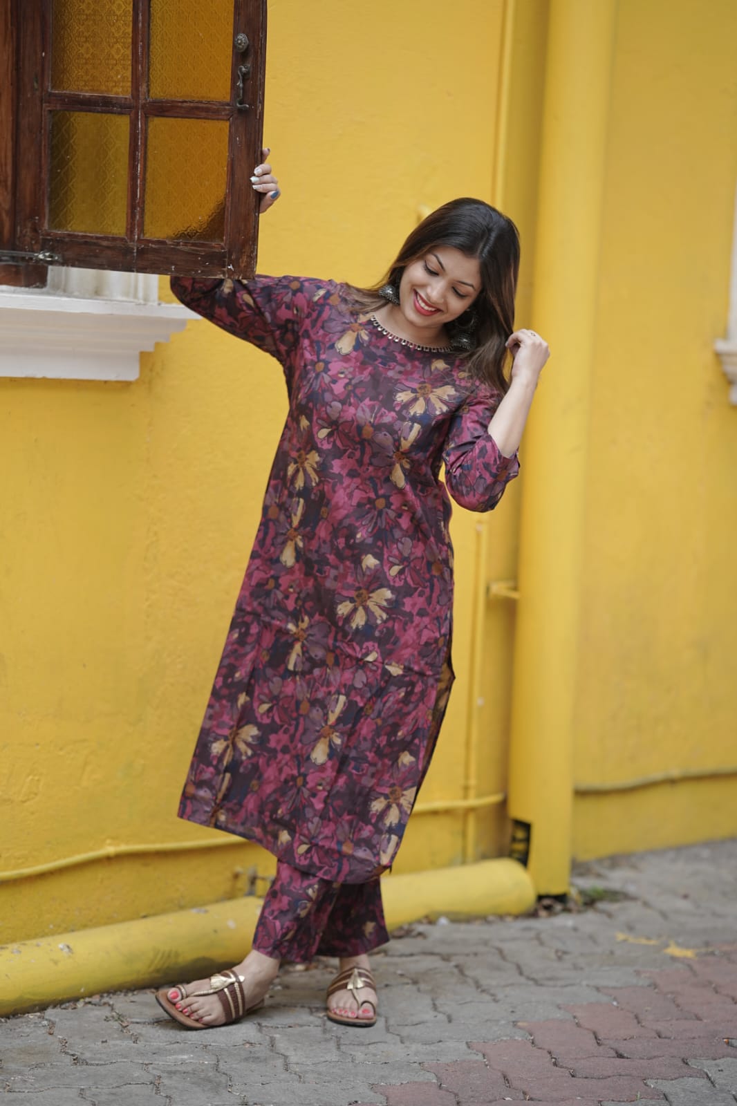 Wine Floral Cotton Co-ord Set