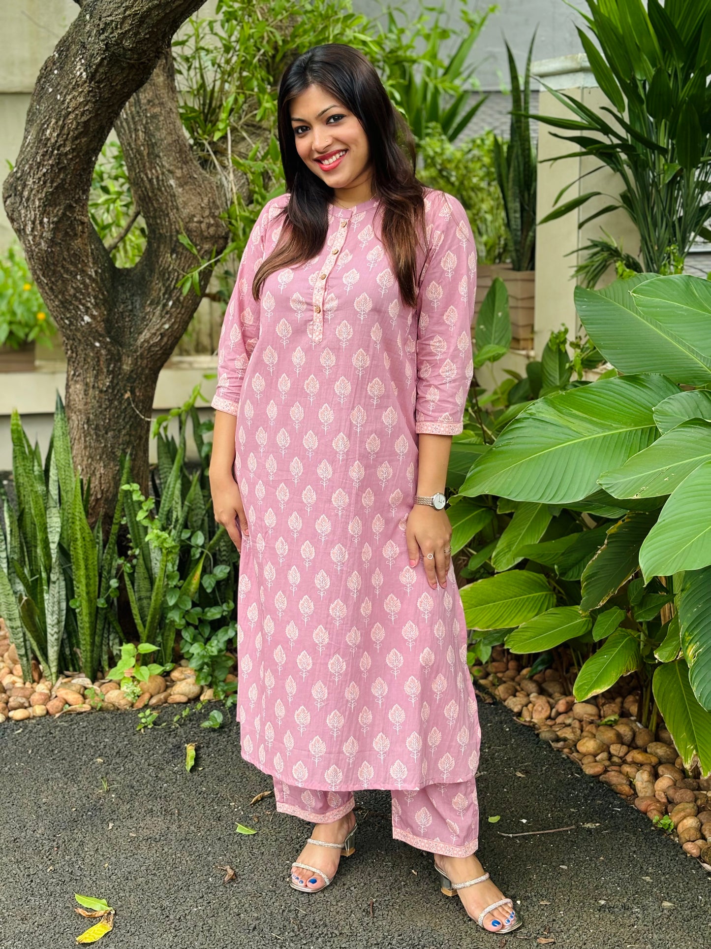 Peach Small Floral Cotton Co-ord Set
