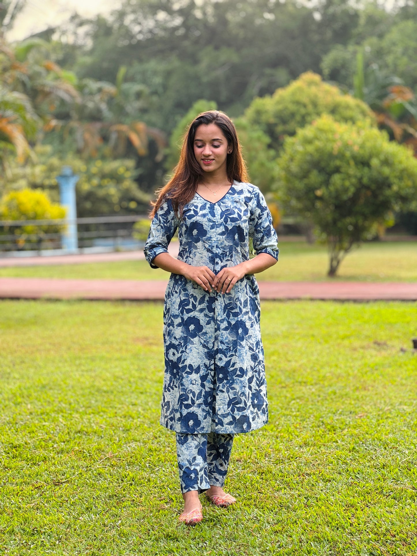 Blue Floral Print Cotton Co-ord Set