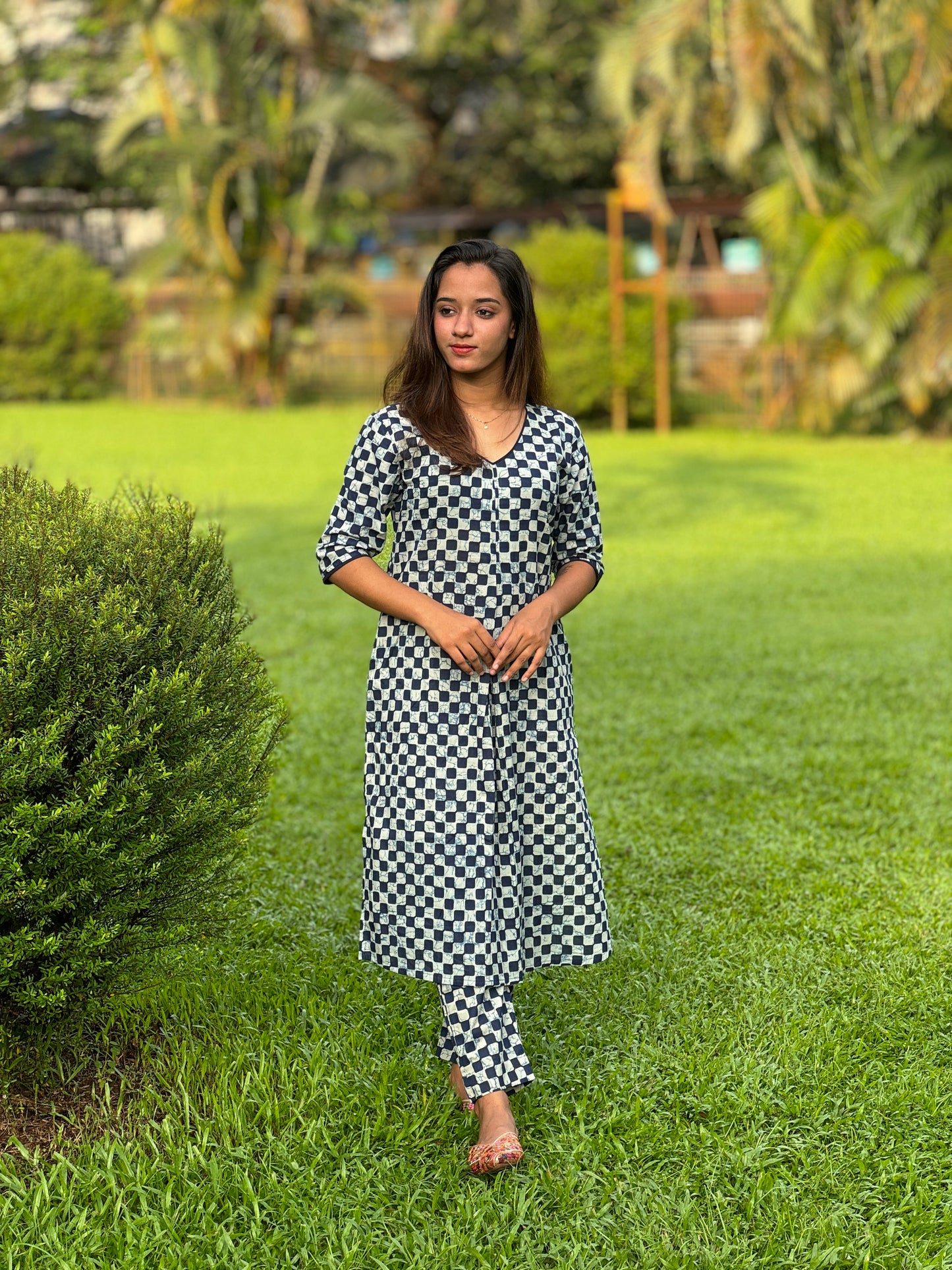 Blue Check Print Cotton Co-ord Set