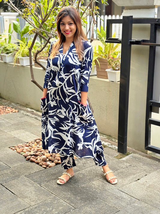 Navy Blue Abstract Print Cotton Co-ord Set