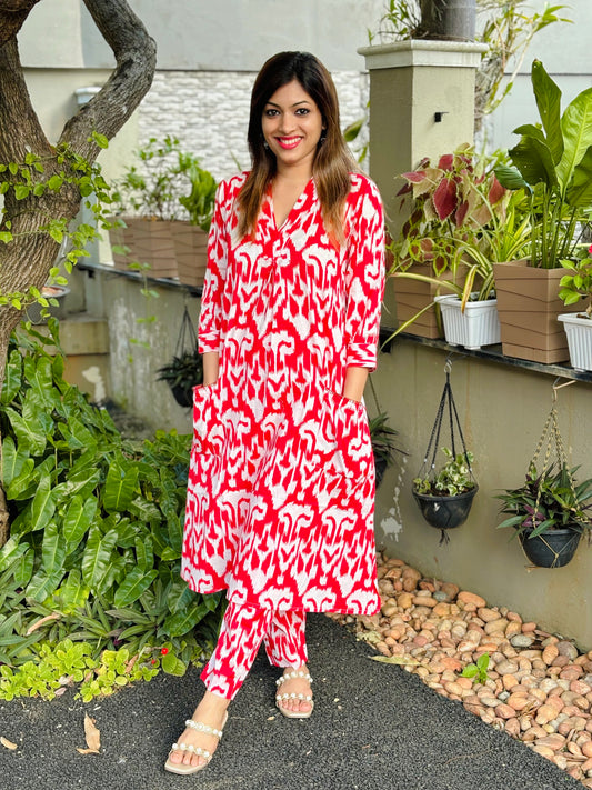 Red Abstract Print Cotton Co-ord Set
