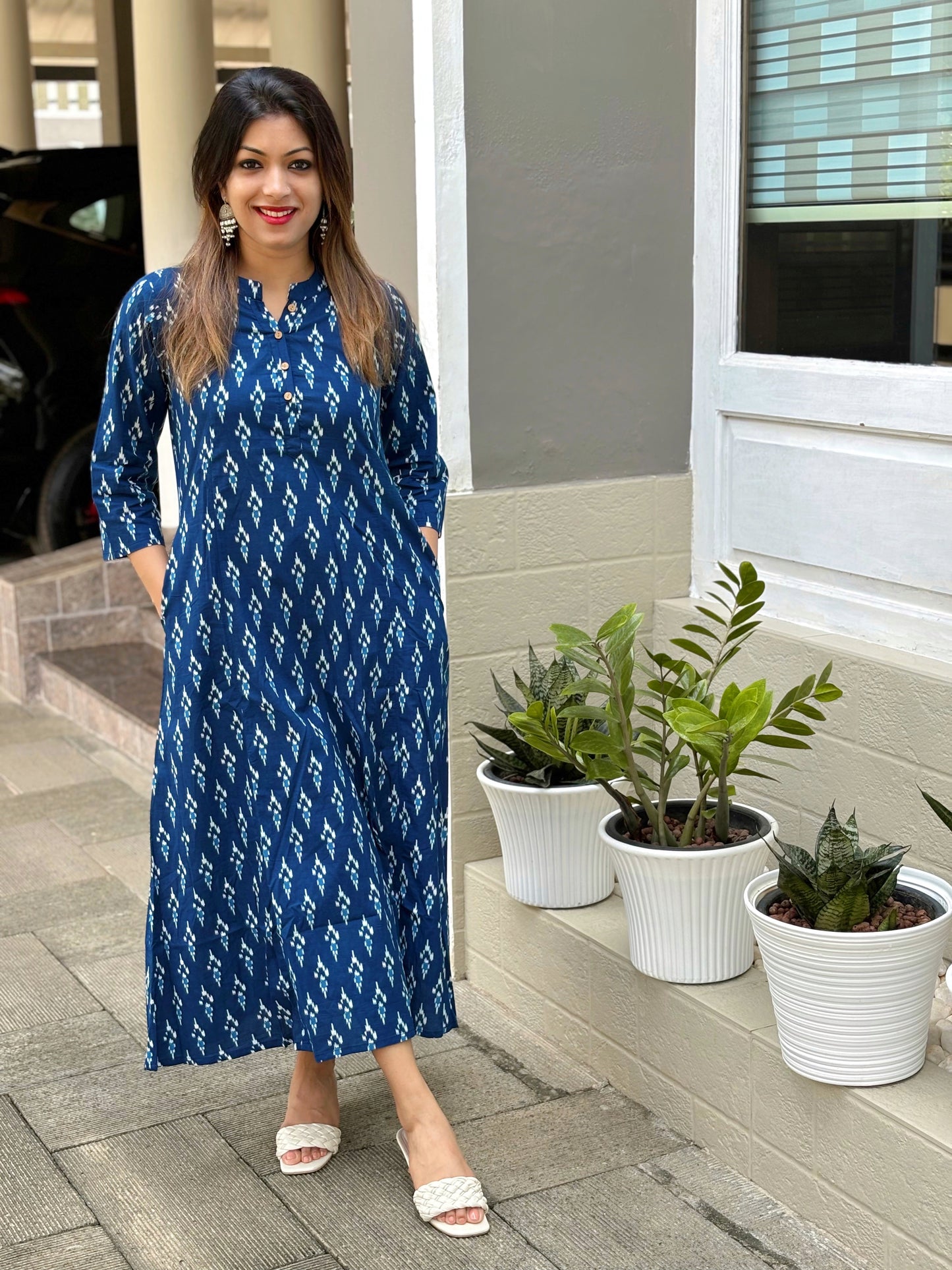 Indigo Blue Cotton Maxi-Dress