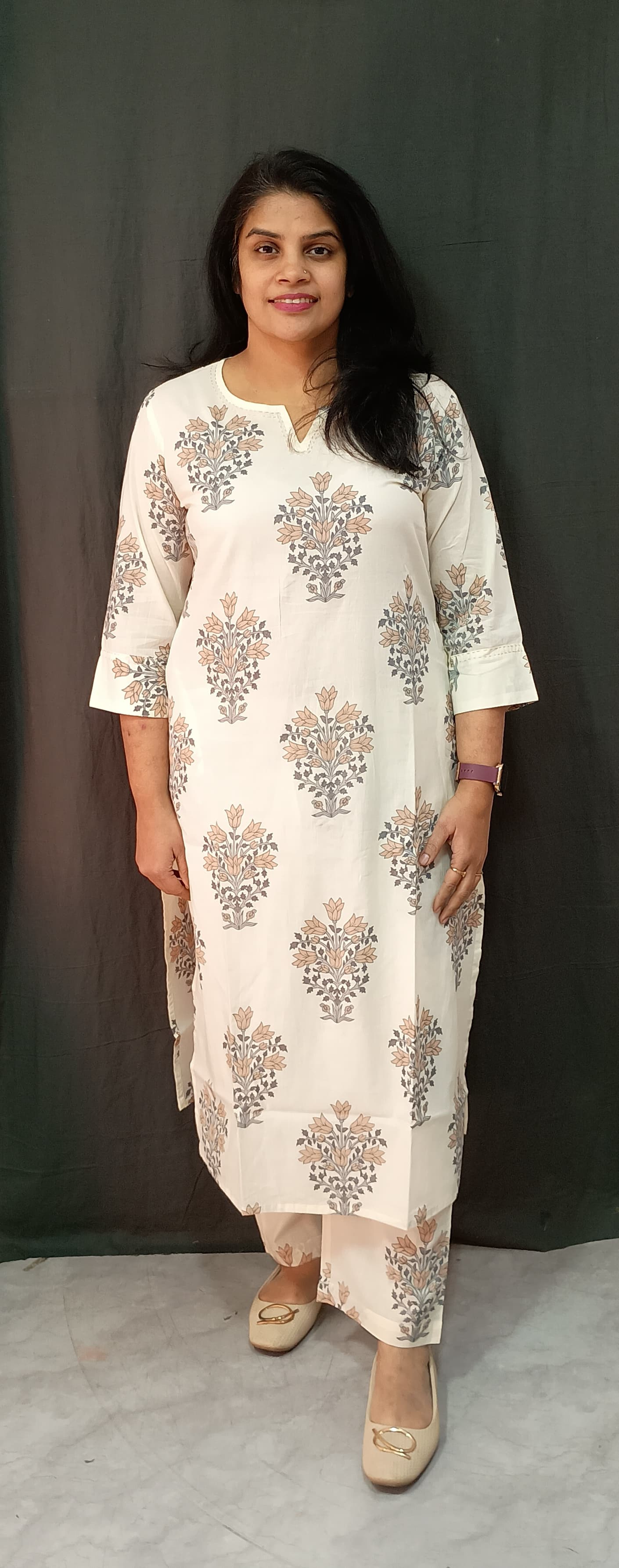 Office co-ord Peach Floral Cotton Co-ord Set Product Code : D126PEACH