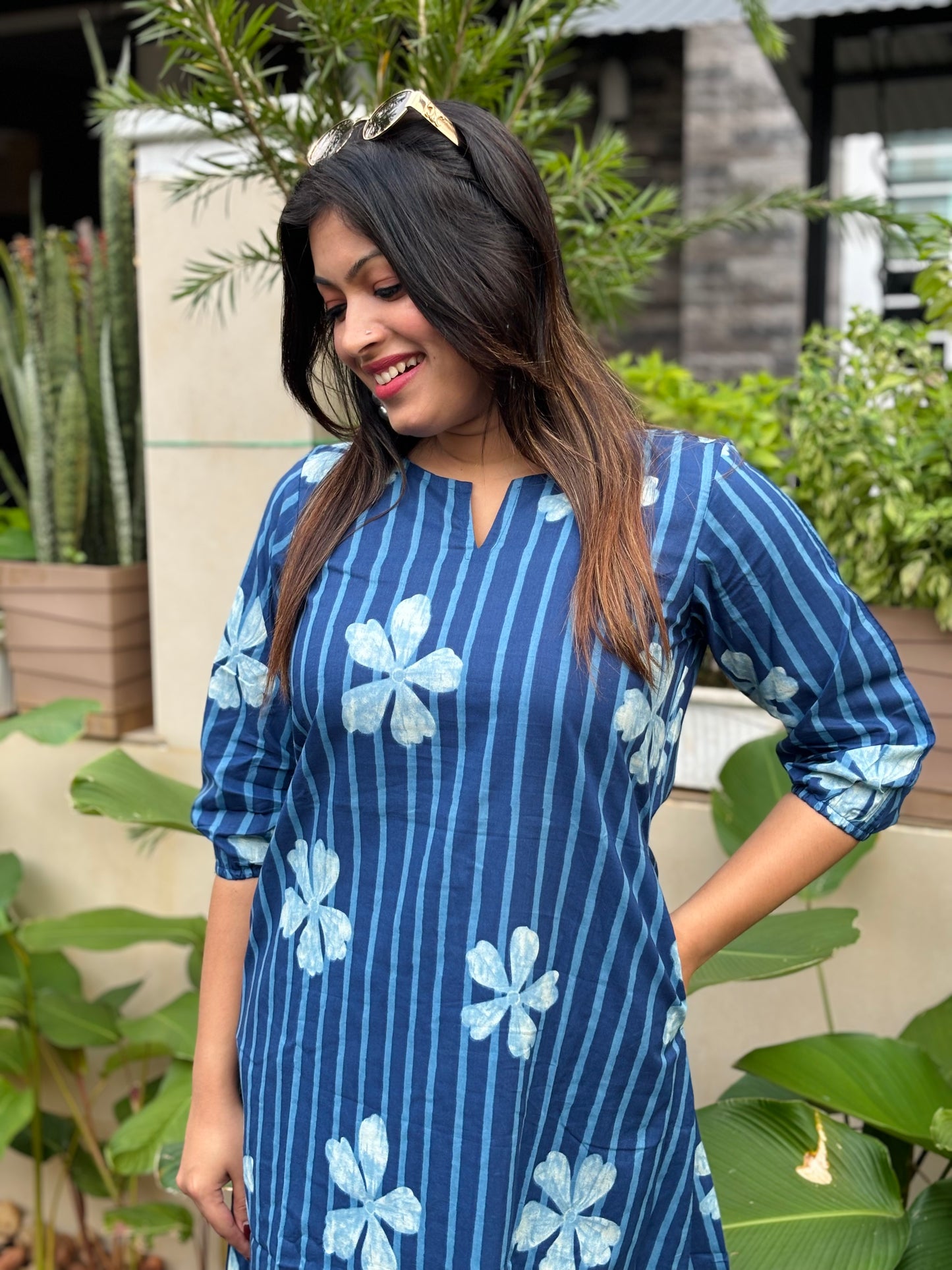 Indigo Blue Floral Cotton Co-ord Set