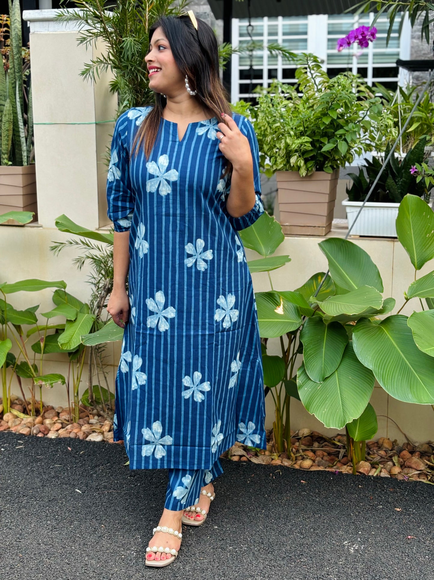 Indigo Blue Floral Cotton Co-ord Set