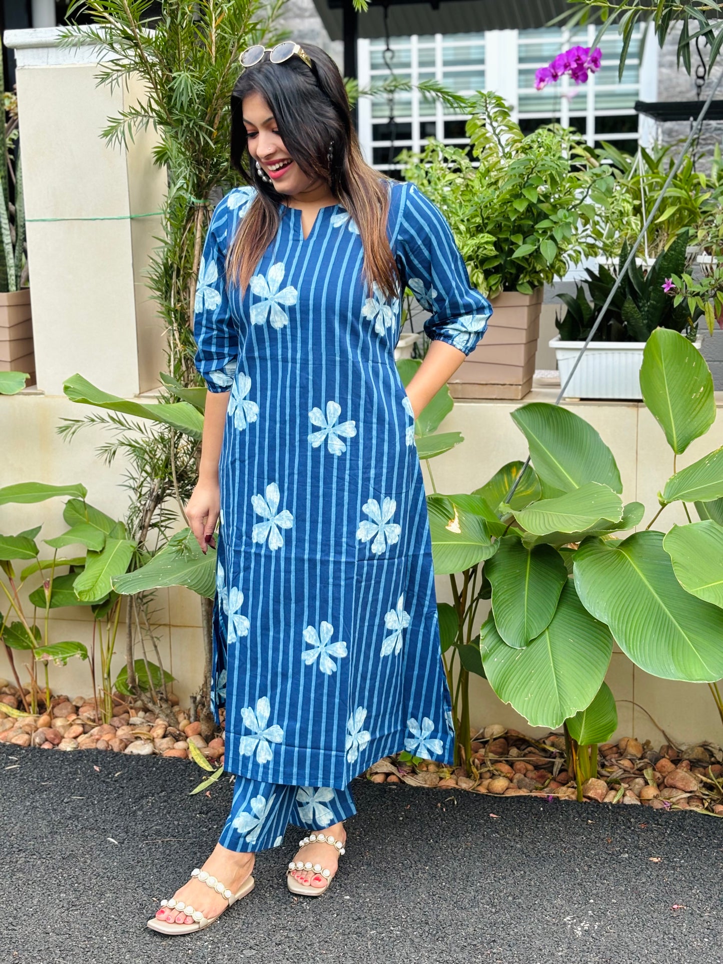 Indigo Blue Floral Cotton Co-ord Set