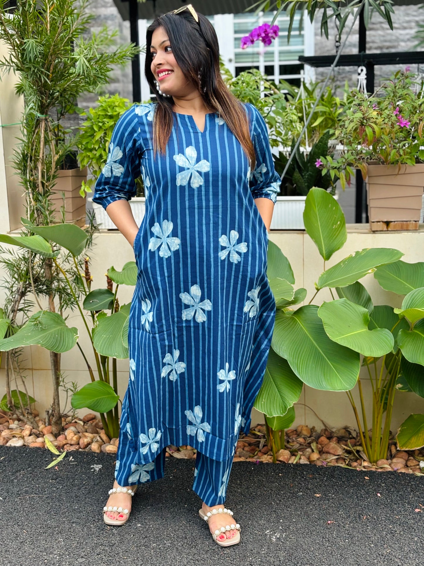 Indigo Blue Floral Cotton Co-ord Set