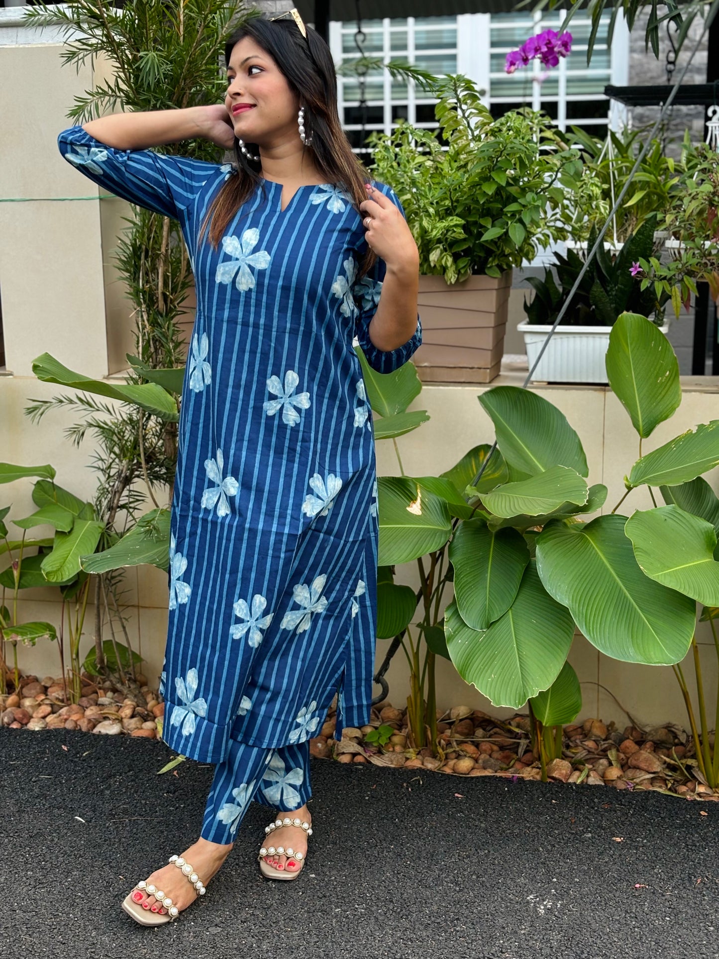 Indigo Blue Floral Cotton Co-ord Set