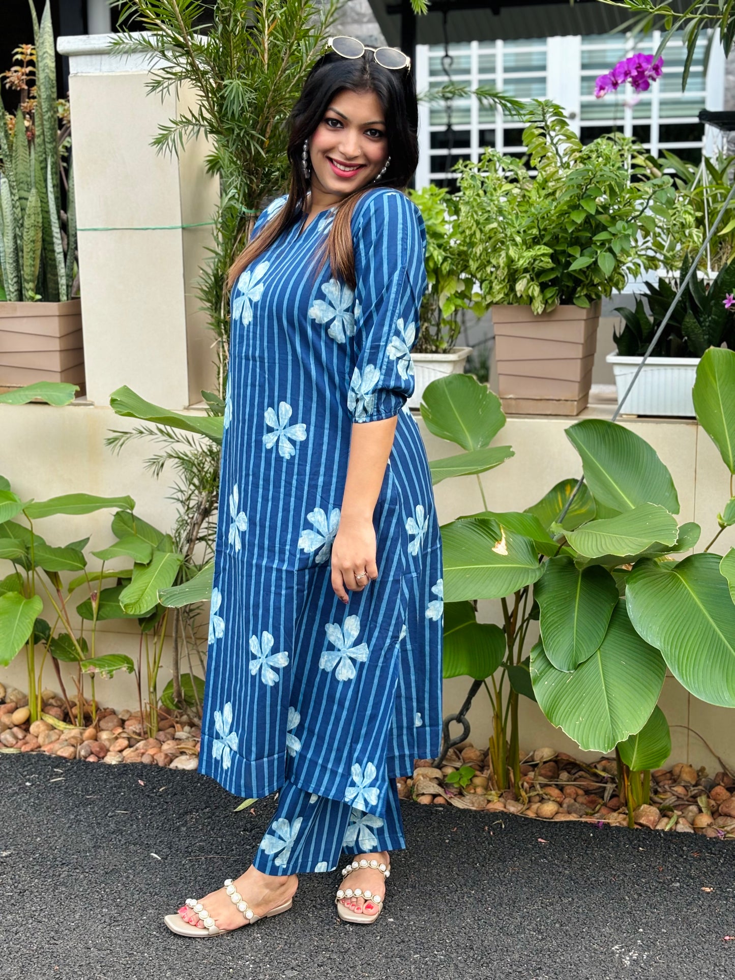 Indigo Blue Floral Cotton Co-ord Set