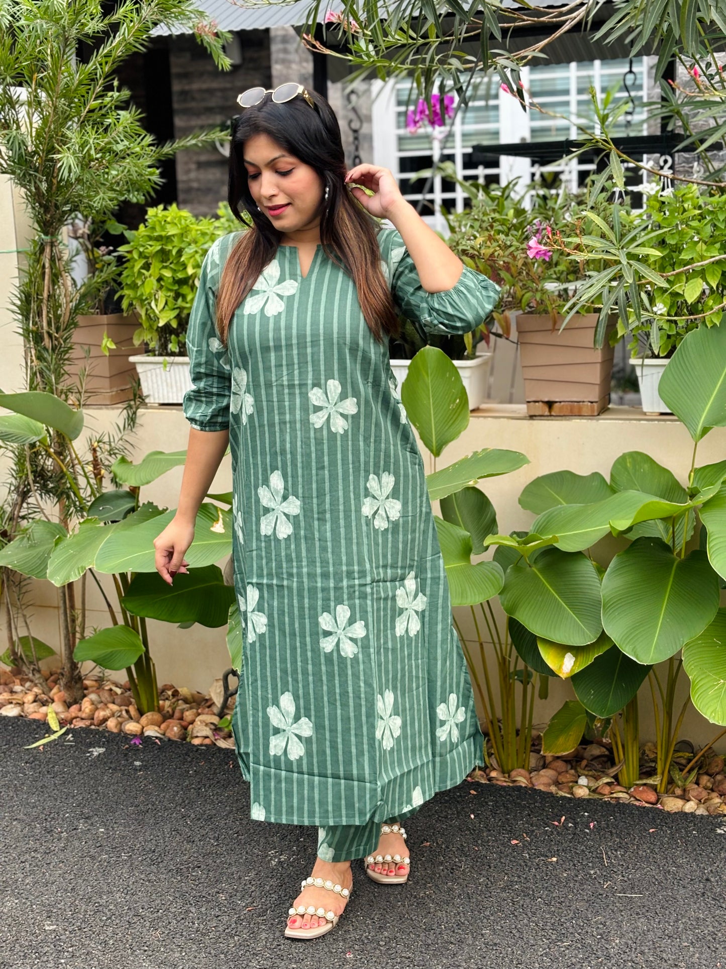 Leaf Green Floral Cotton Co-ord Set