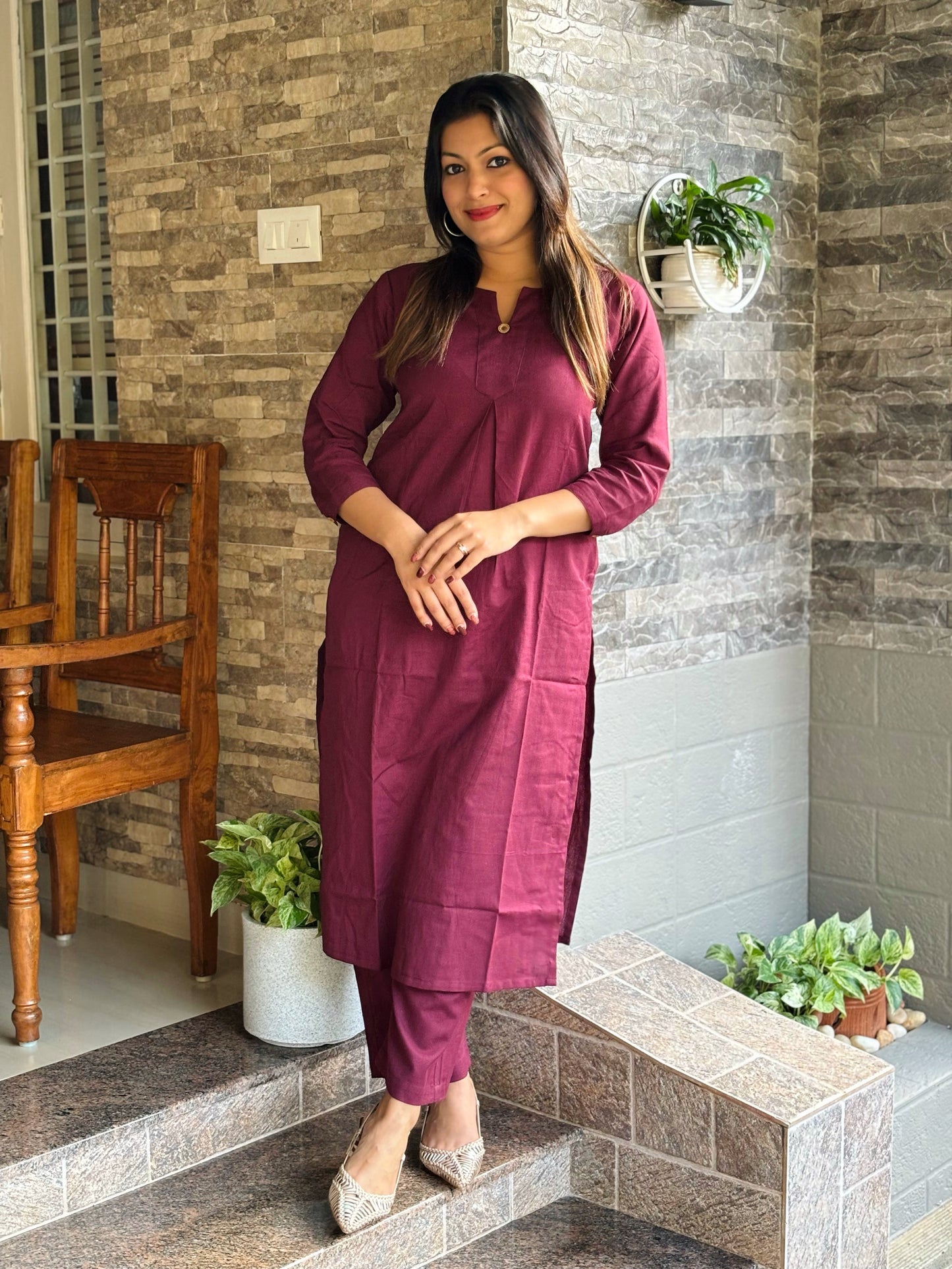 Maroon Wine Plain Cotton Co-ord Set