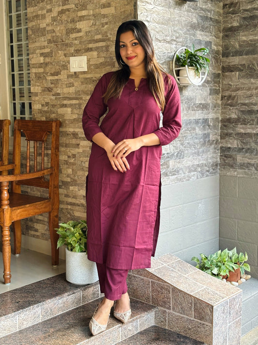 Maroon Wine Plain Cotton Co-ord Set