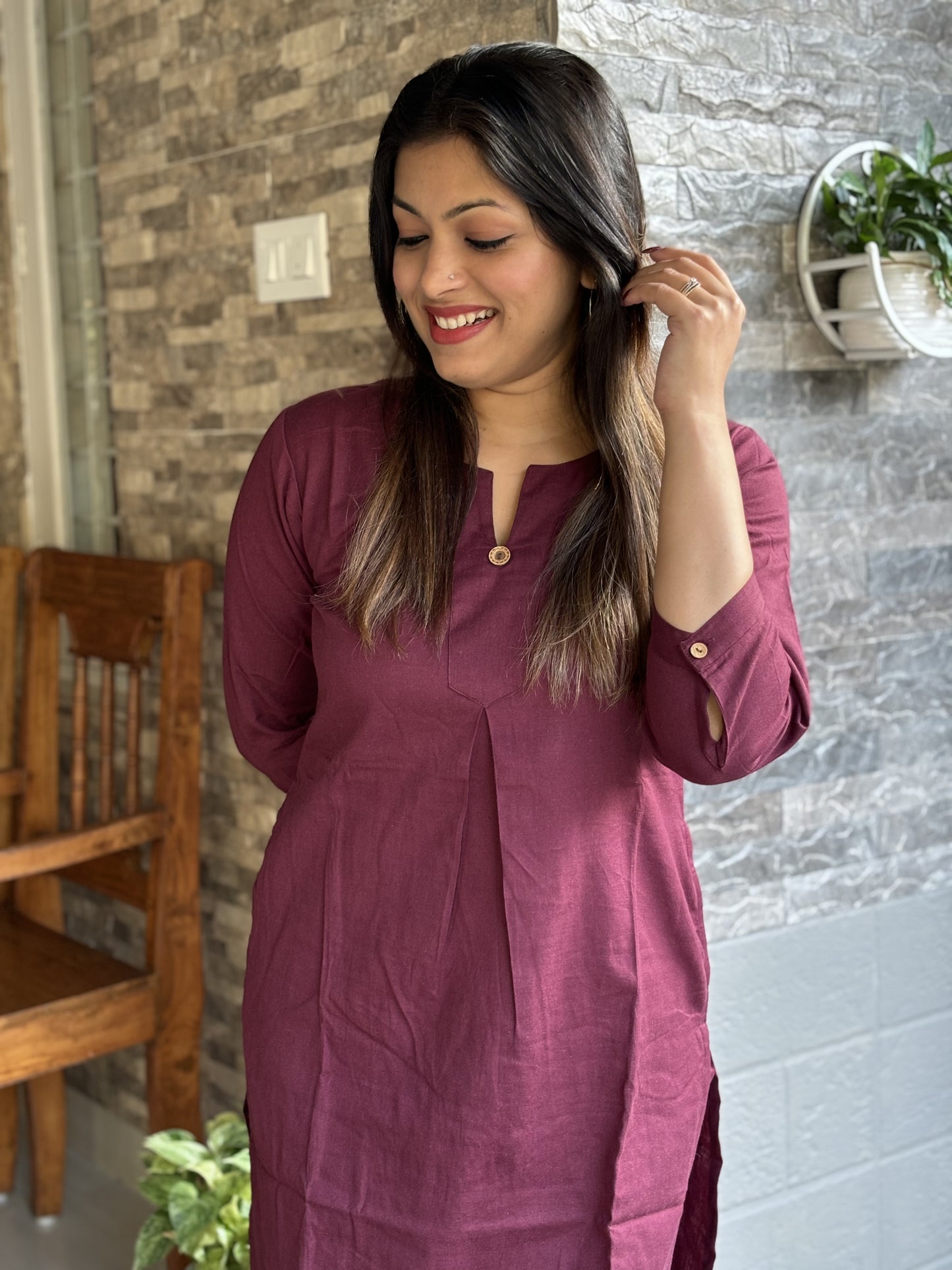 Maroon Wine Plain Cotton Co-ord Set