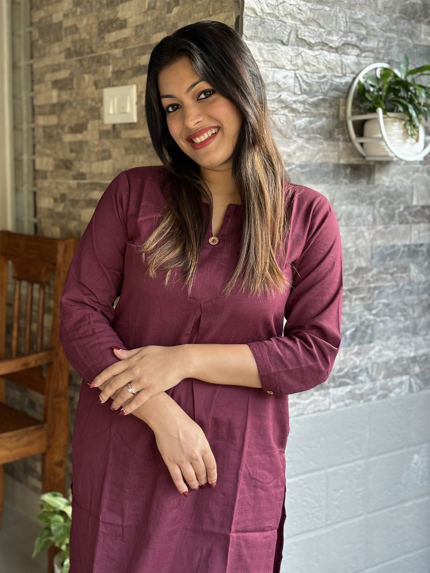 Maroon Wine Plain Cotton Co-ord Set