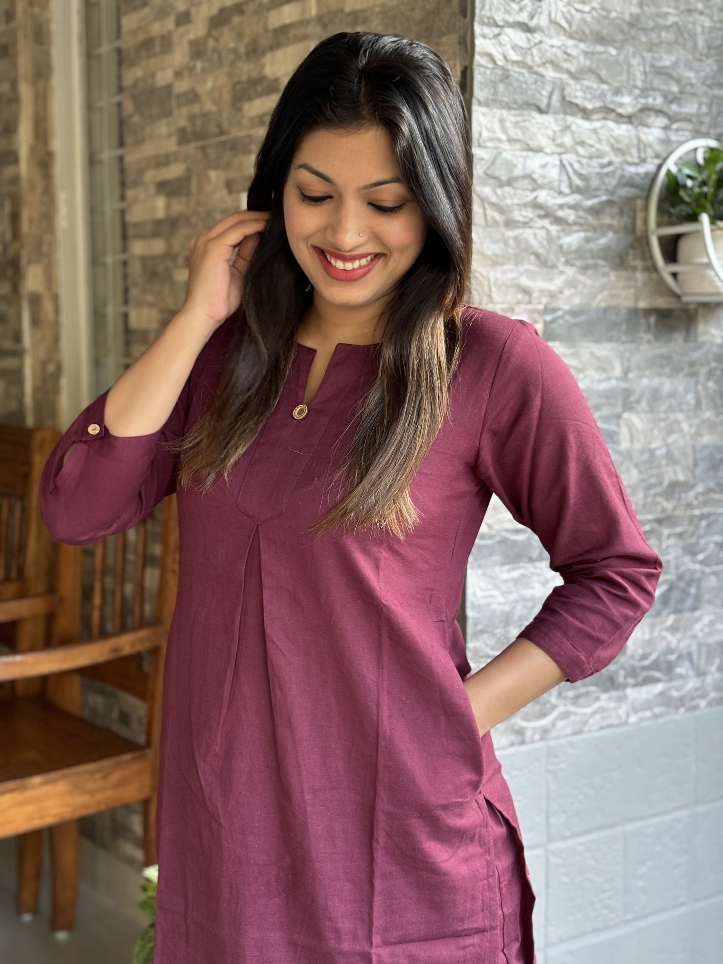 Maroon Wine Plain Cotton Co-ord Set