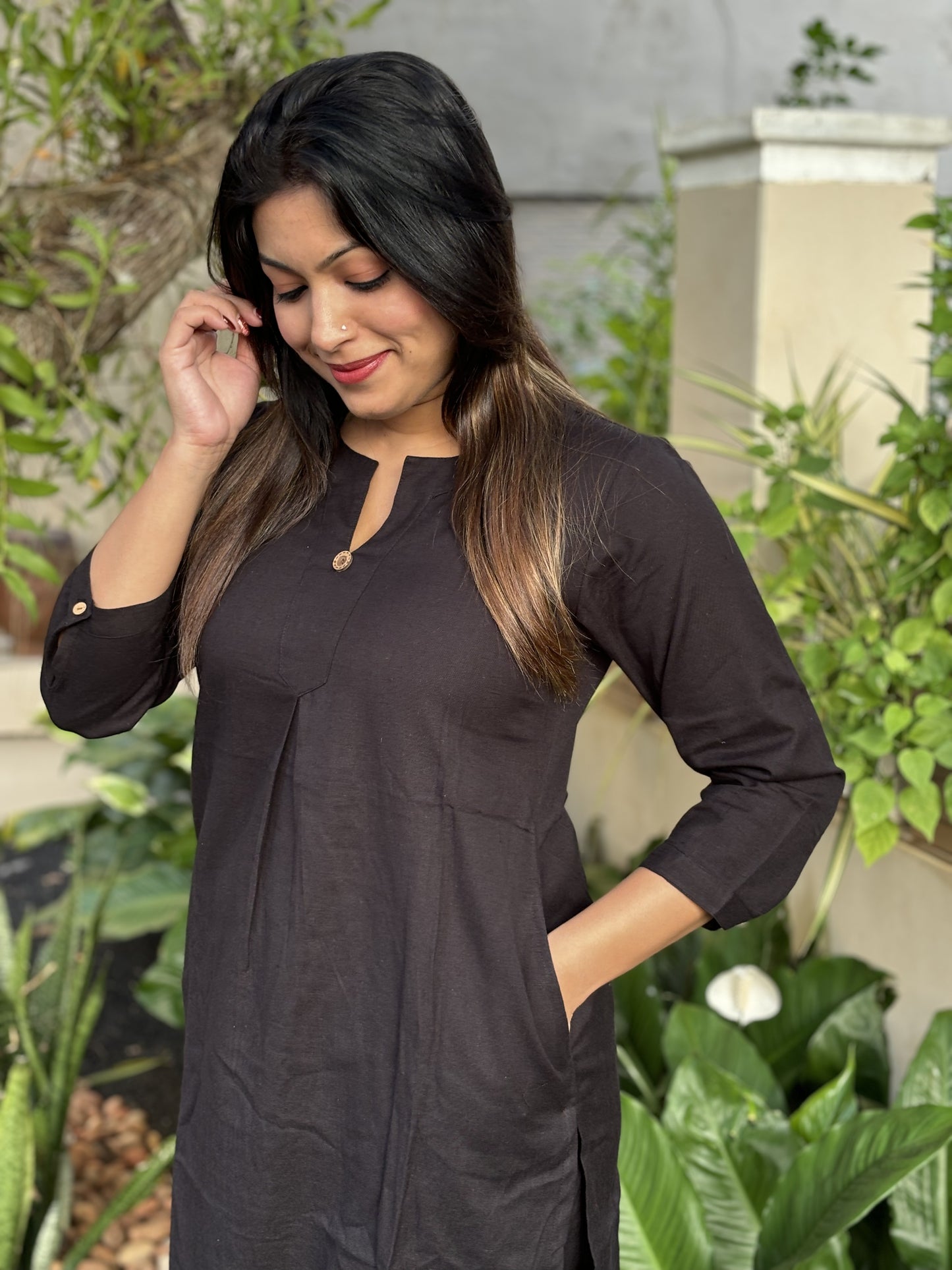 Black Plain Cotton Co-ord Set