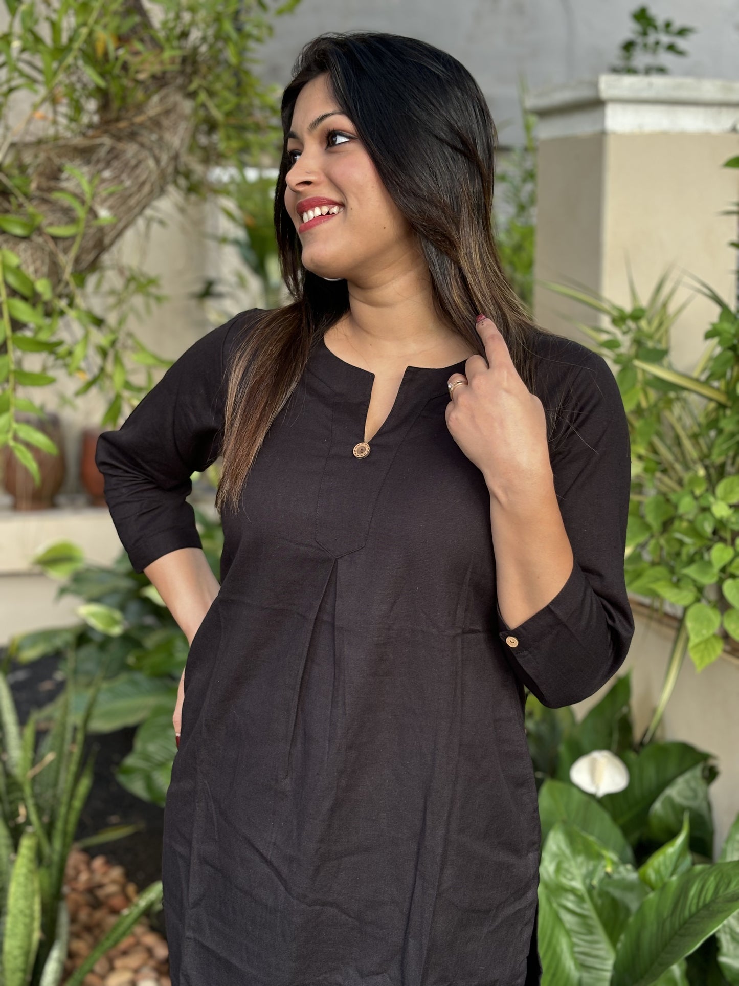 Black Plain Cotton Co-ord Set