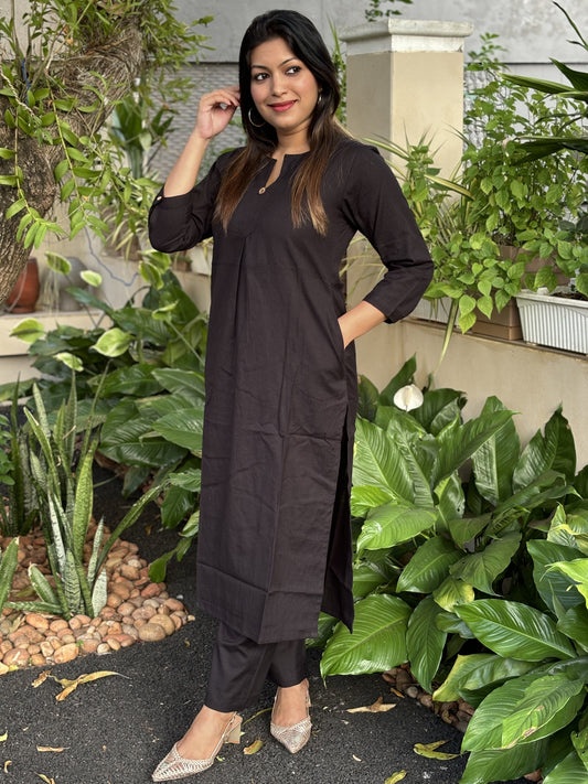 Black Plain Cotton Co-ord Set