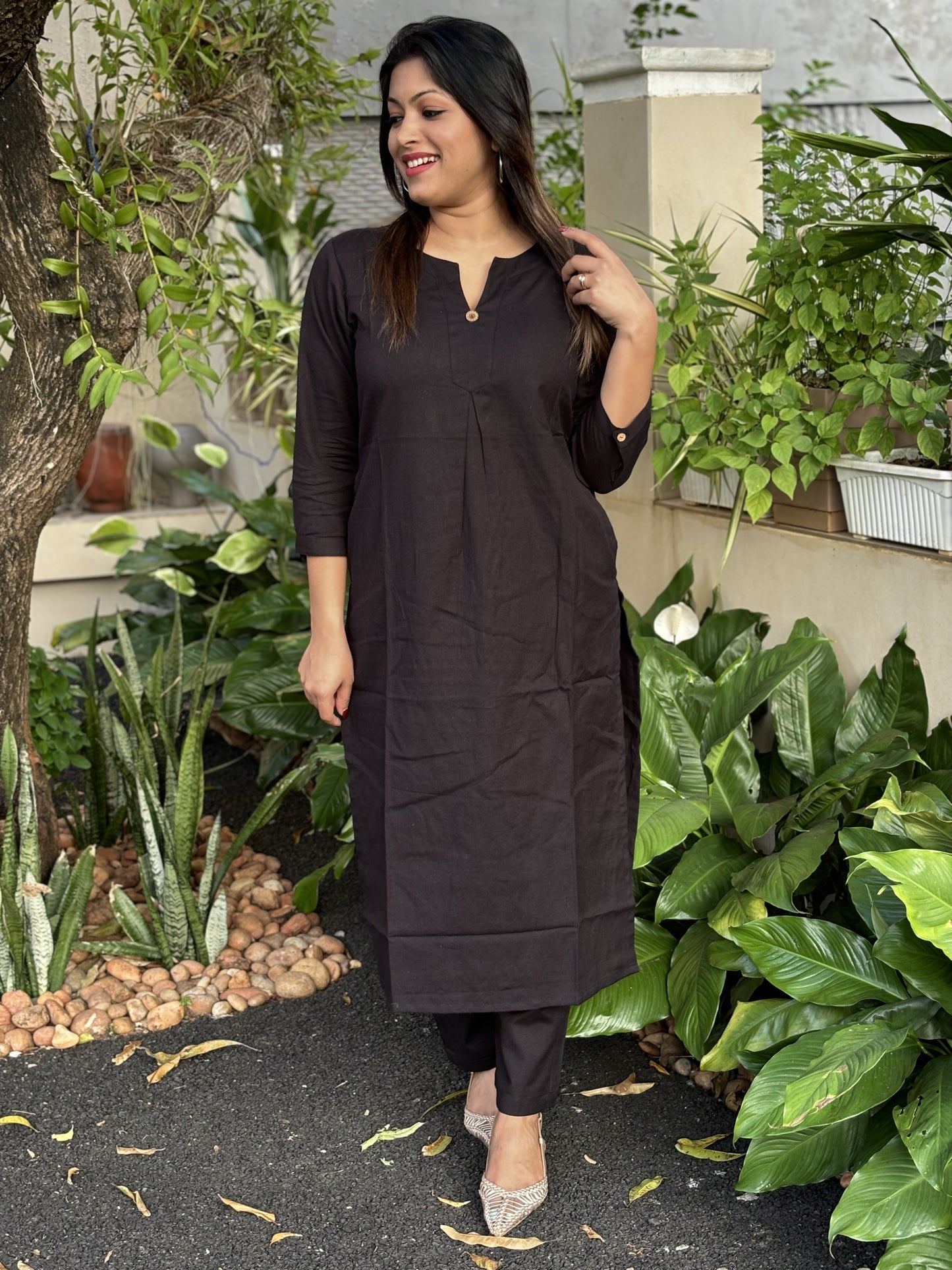 Black Plain Cotton Co-ord Set