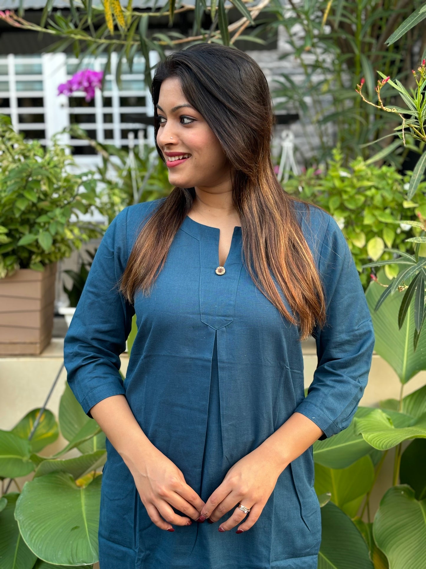 Teal Blue Plain Cotton Co-ord Set