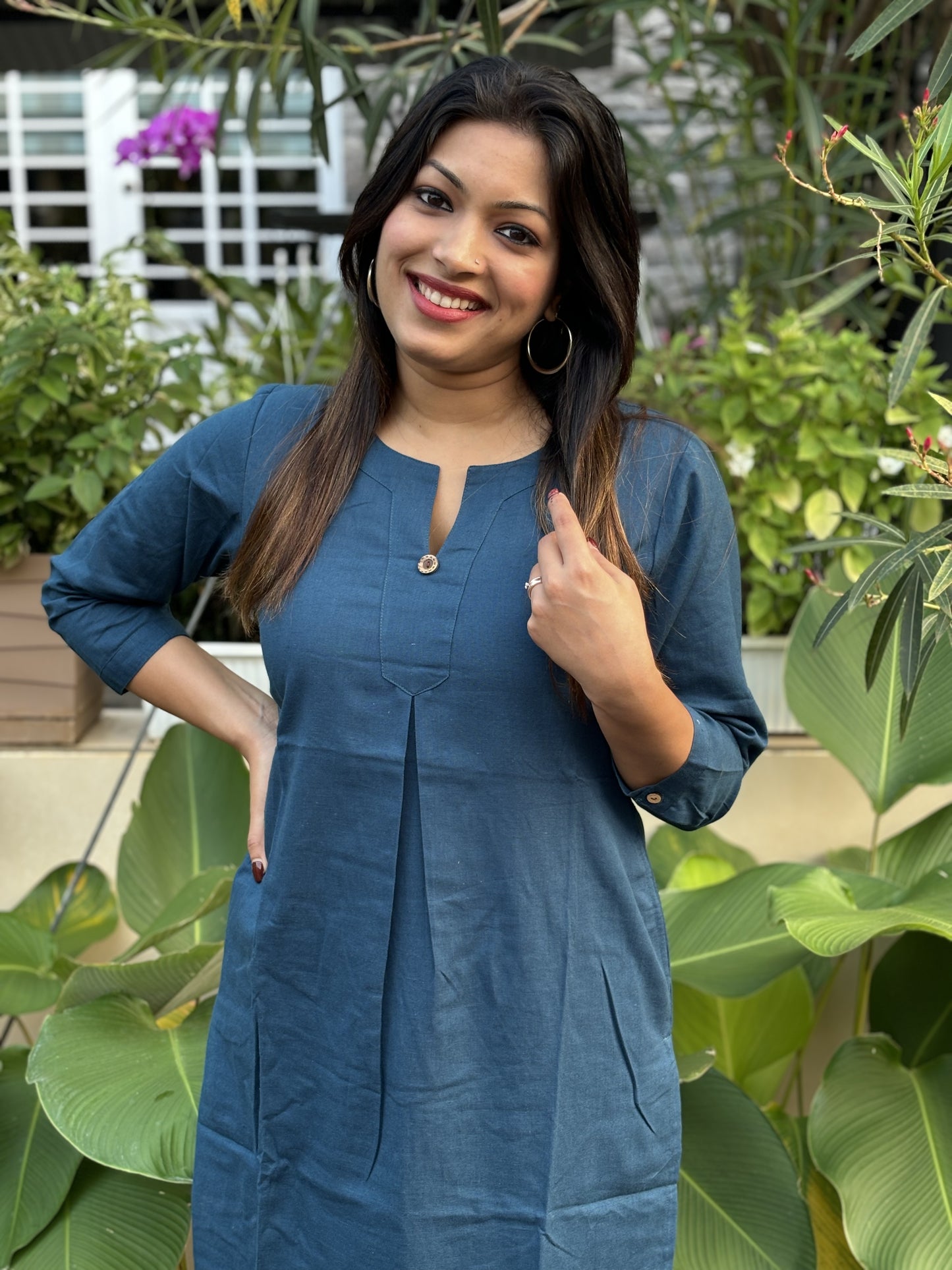 Teal Blue Plain Cotton Co-ord Set