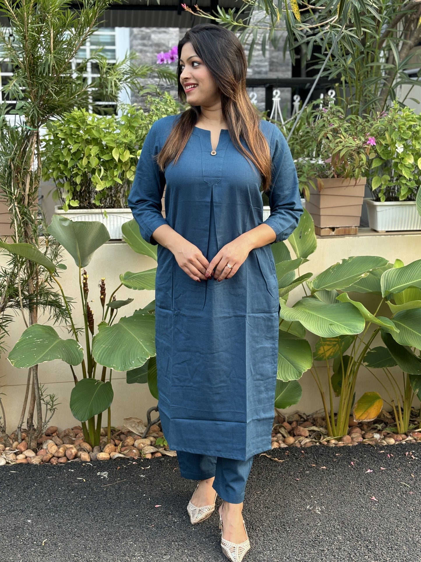 Teal Blue Plain Cotton Co-ord Set