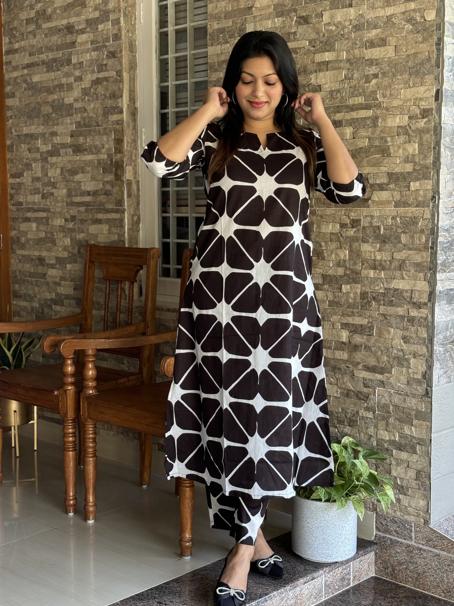 Abstract Black & White Cotton Co-ord Set