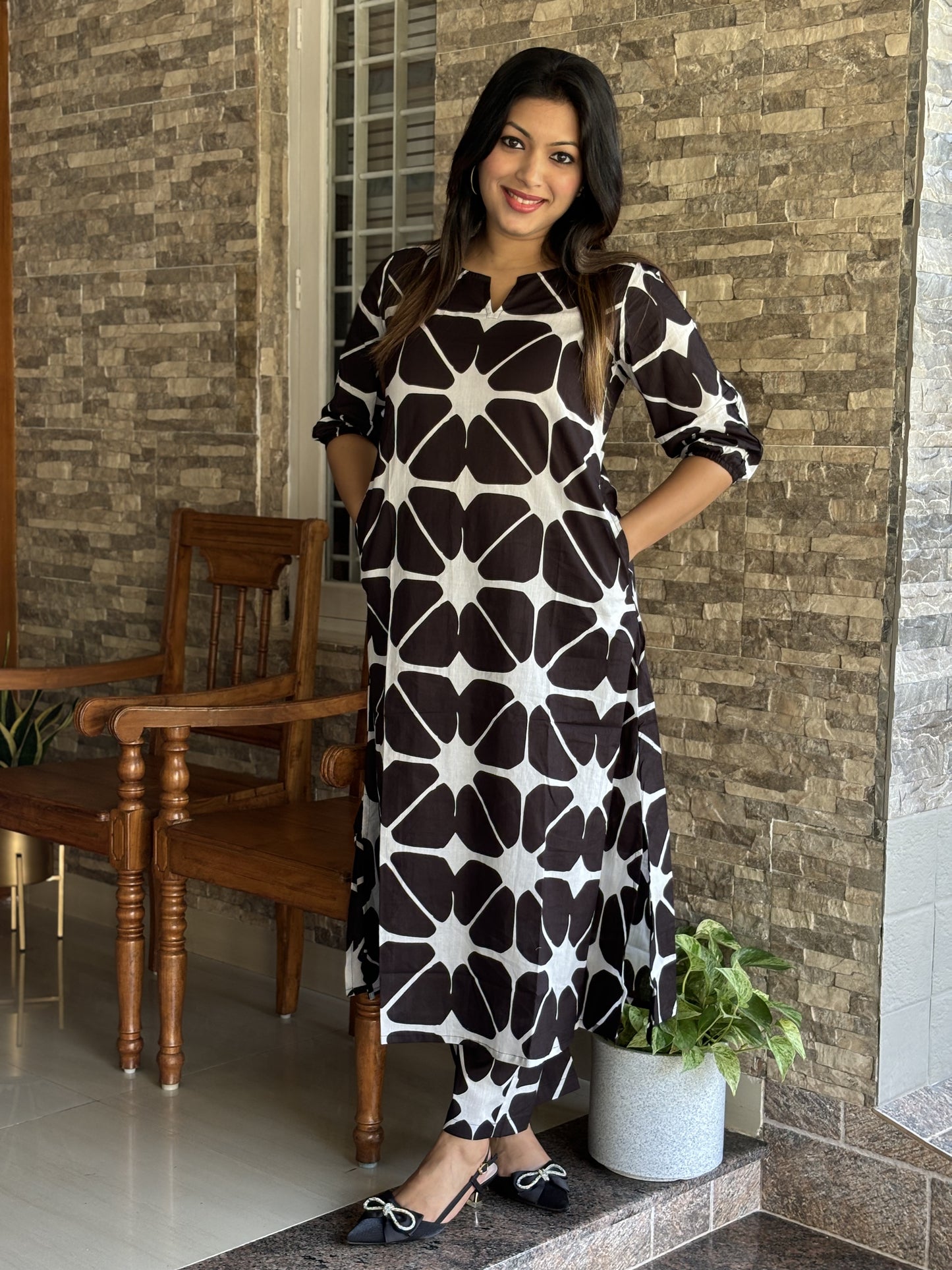 Abstract Black & White Cotton Co-ord Set