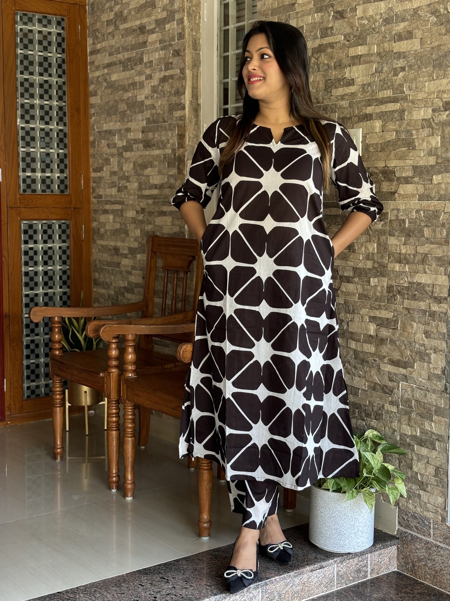 Abstract Black & White Cotton Co-ord Set