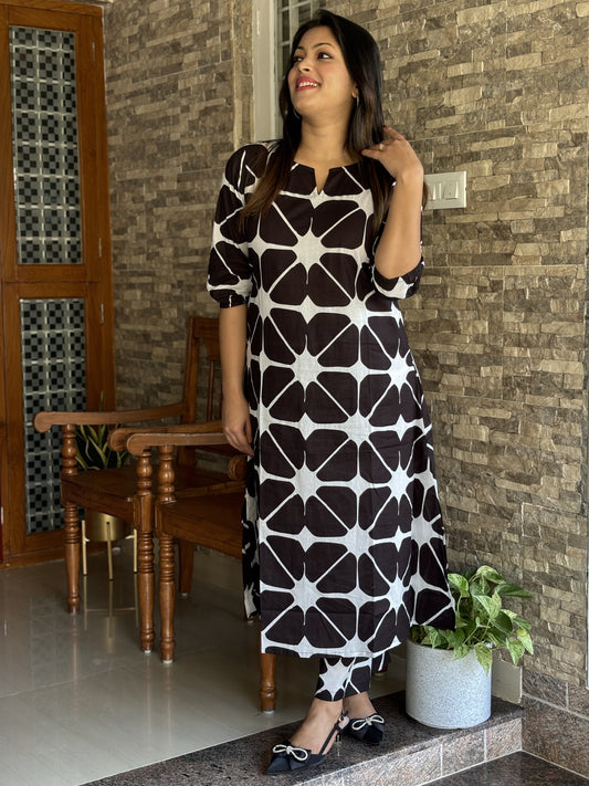Abstract Black & White Cotton Co-ord Set