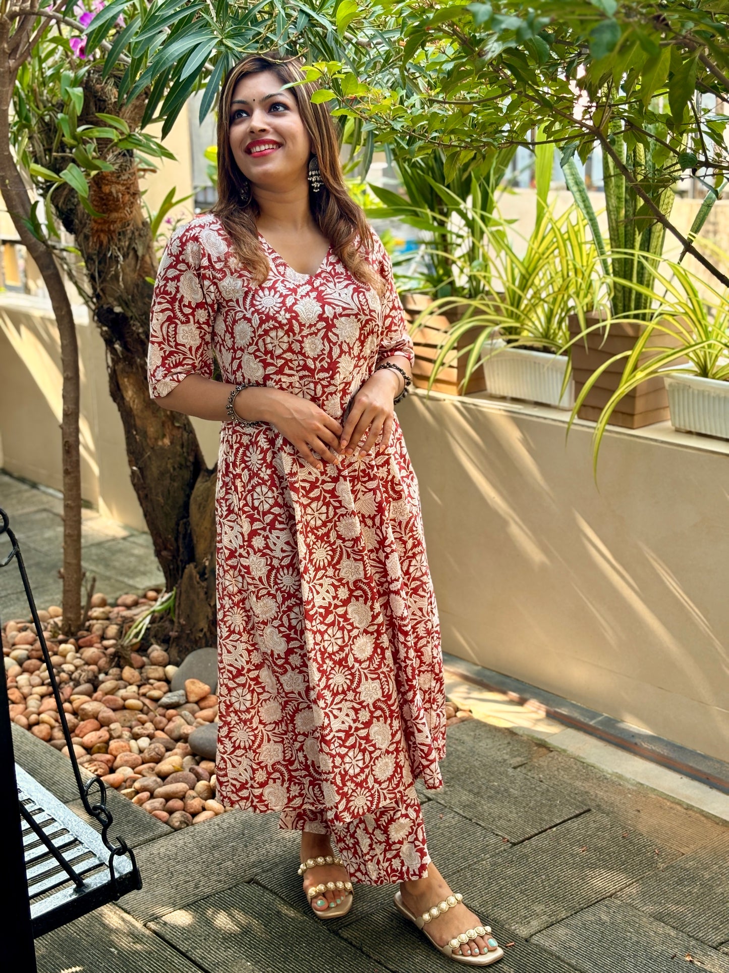 Block Printed Kalamakari Maroon Co-ord Set