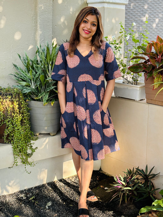 Blue Polka Dot Printed Dress