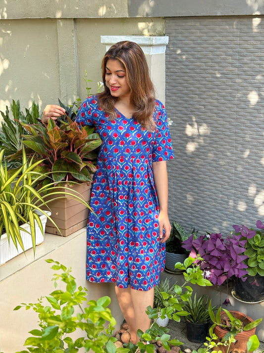 Blue Floral Block Printed Dress