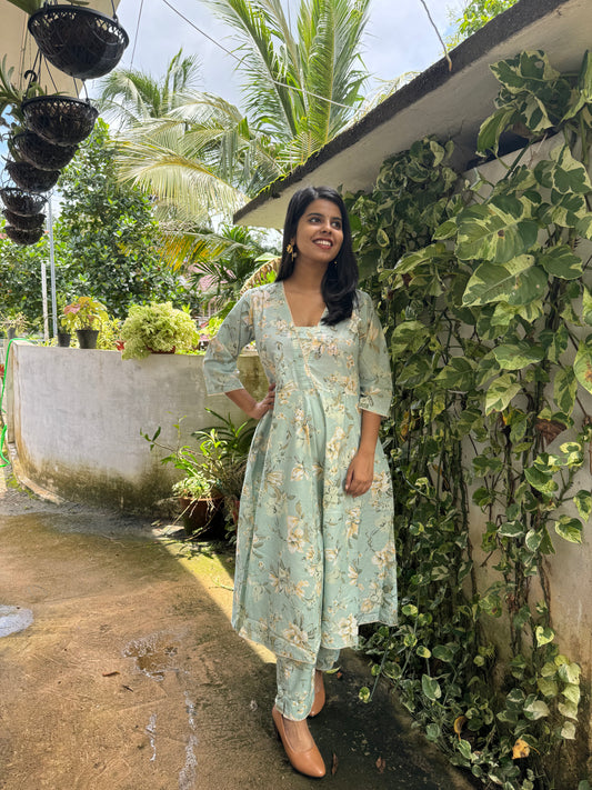 Anarkali Pastel blue Cotton Co-ord Set