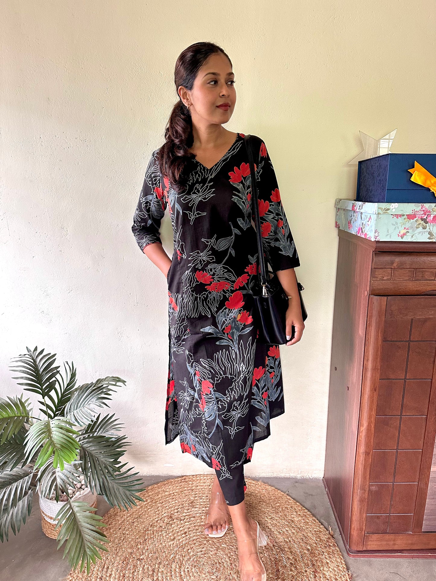 Black Big Floral Co-ord Set