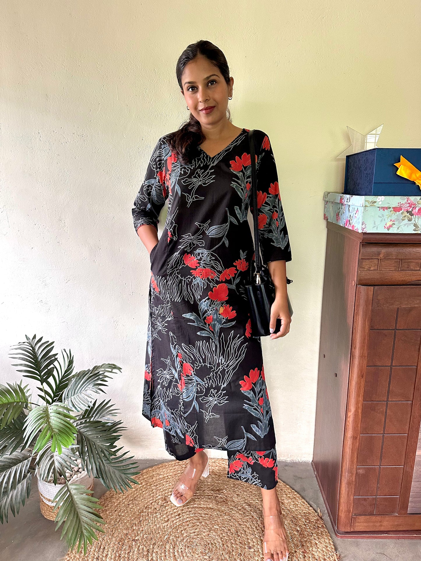 Black Big Floral Co-ord Set