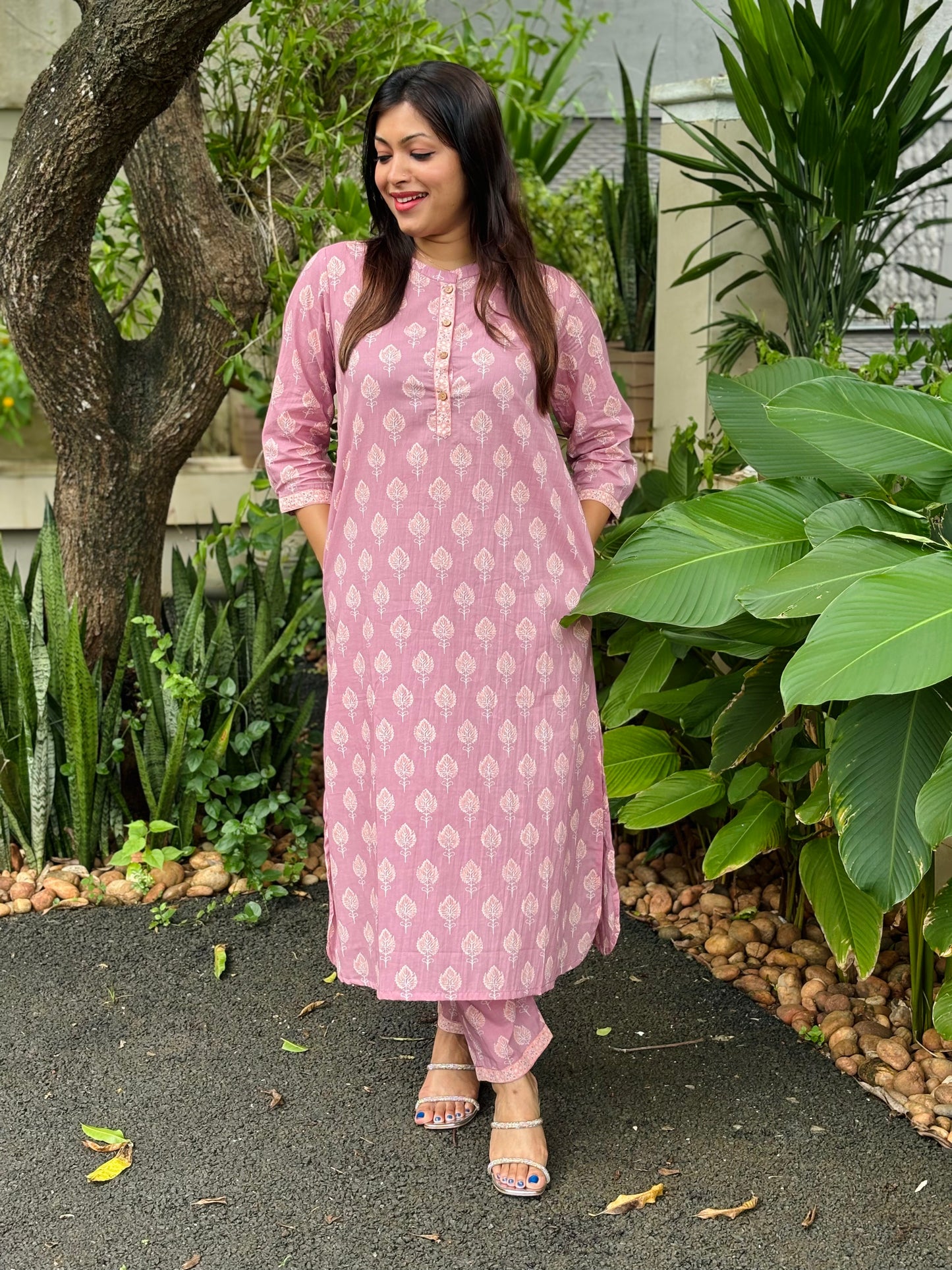 Peach Small Floral Cotton Co-ord Set