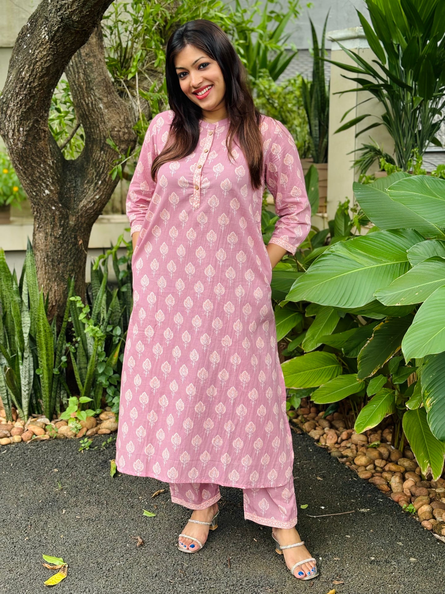 Peach Small Floral Cotton Co-ord Set