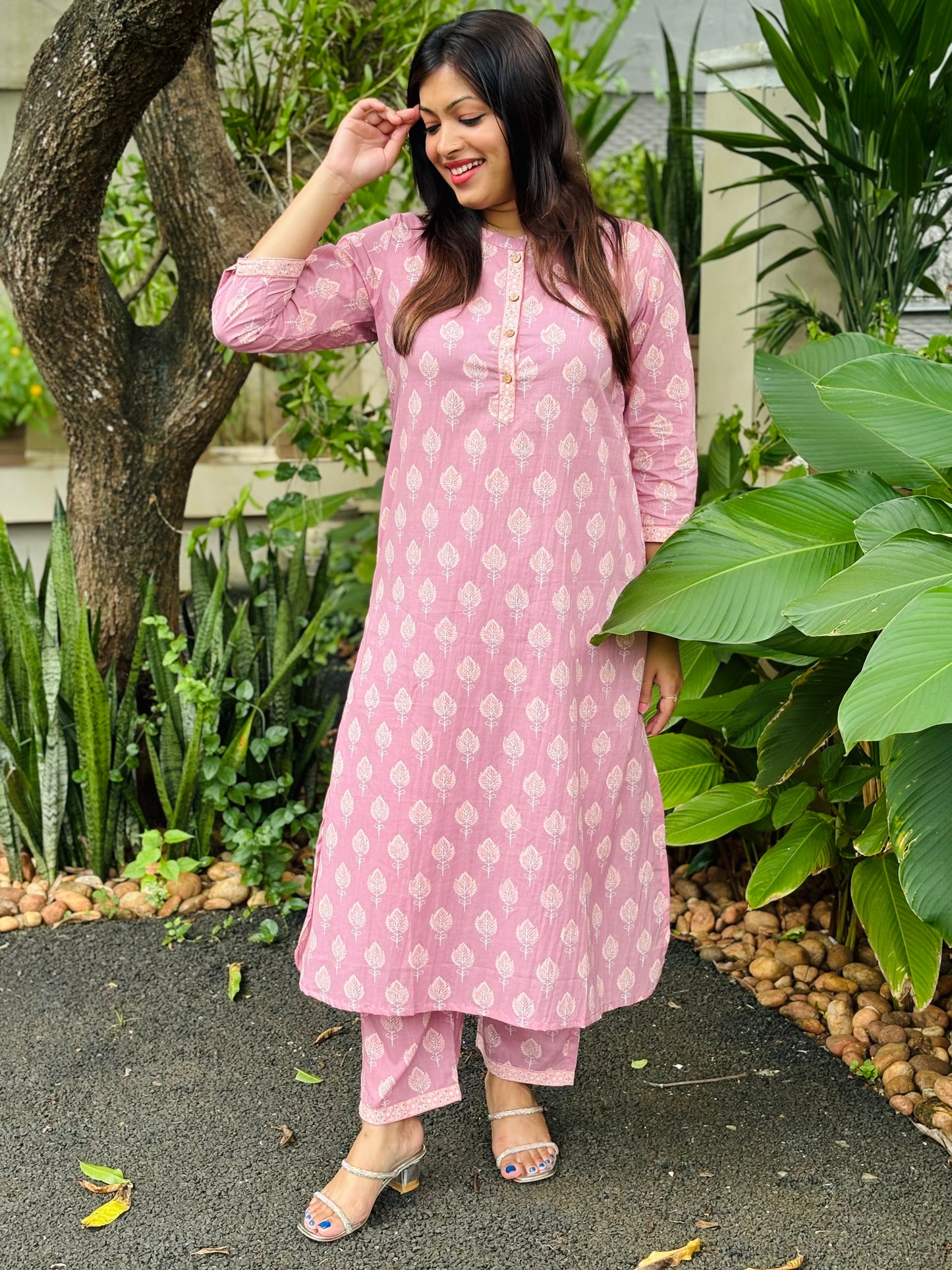 Peach Small Floral Cotton Co-ord Set