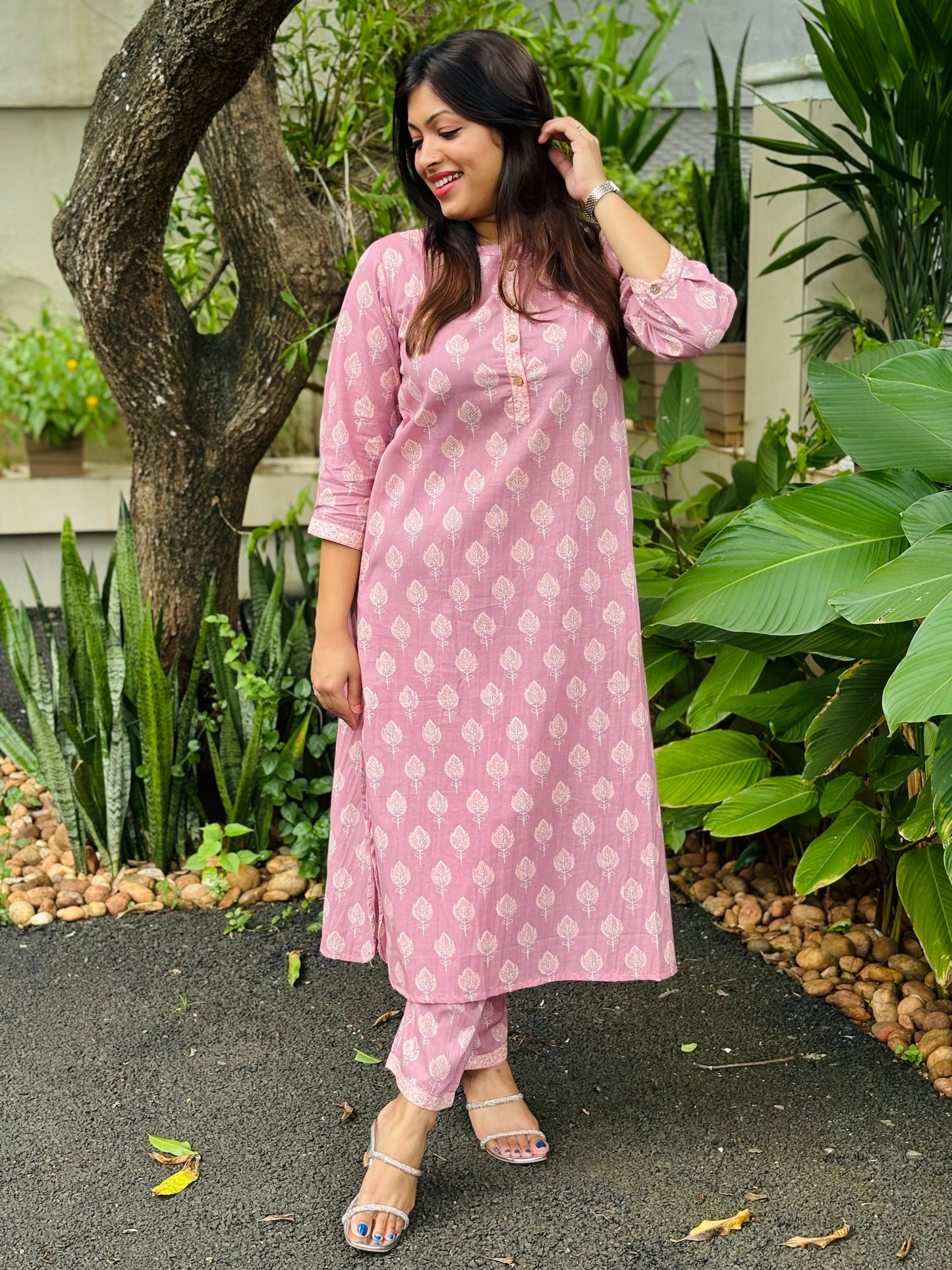 Peach Small Floral Cotton Co-ord Set