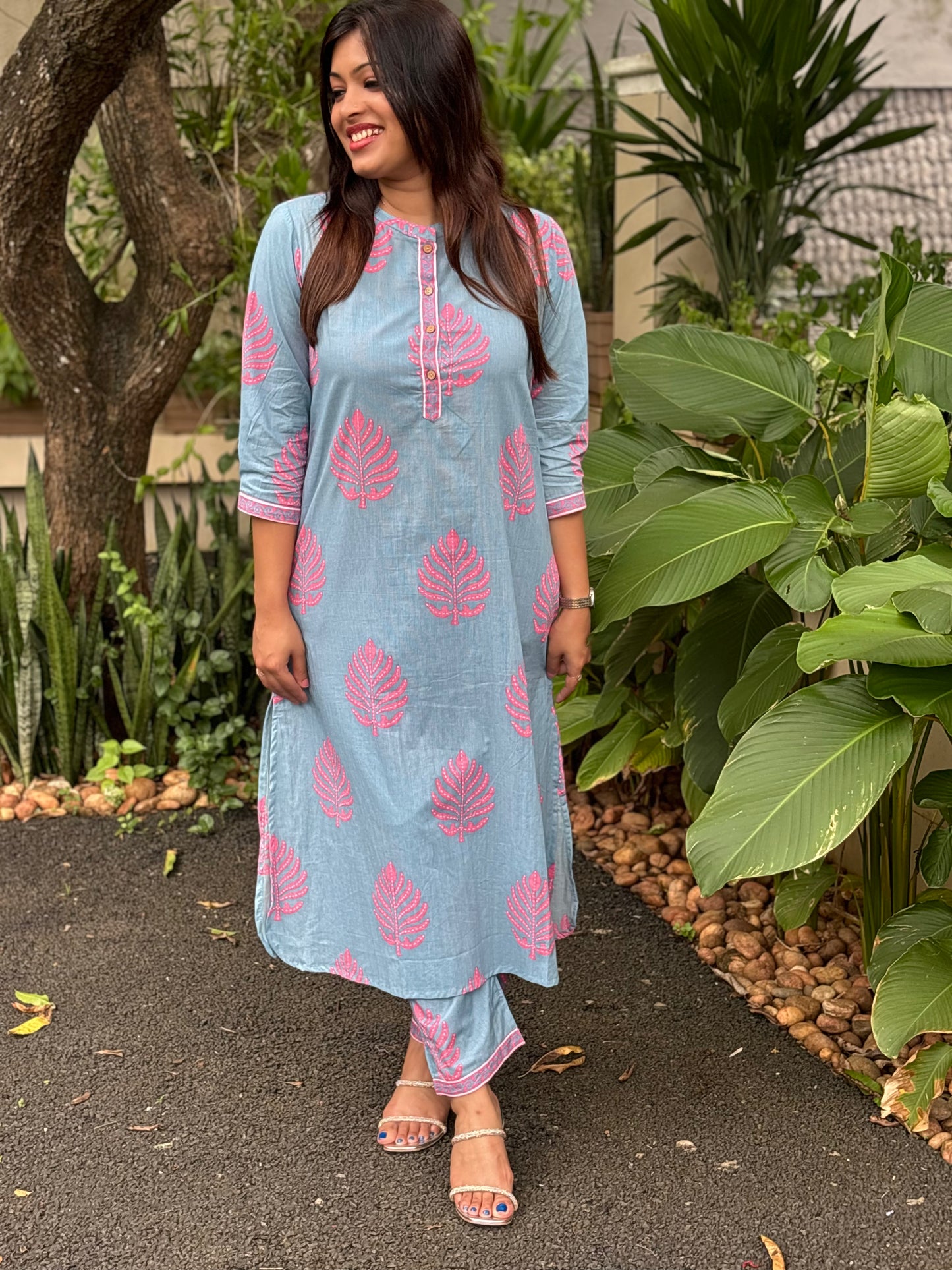 Powder Blue with Pink Floral Cotton Co-ord Set