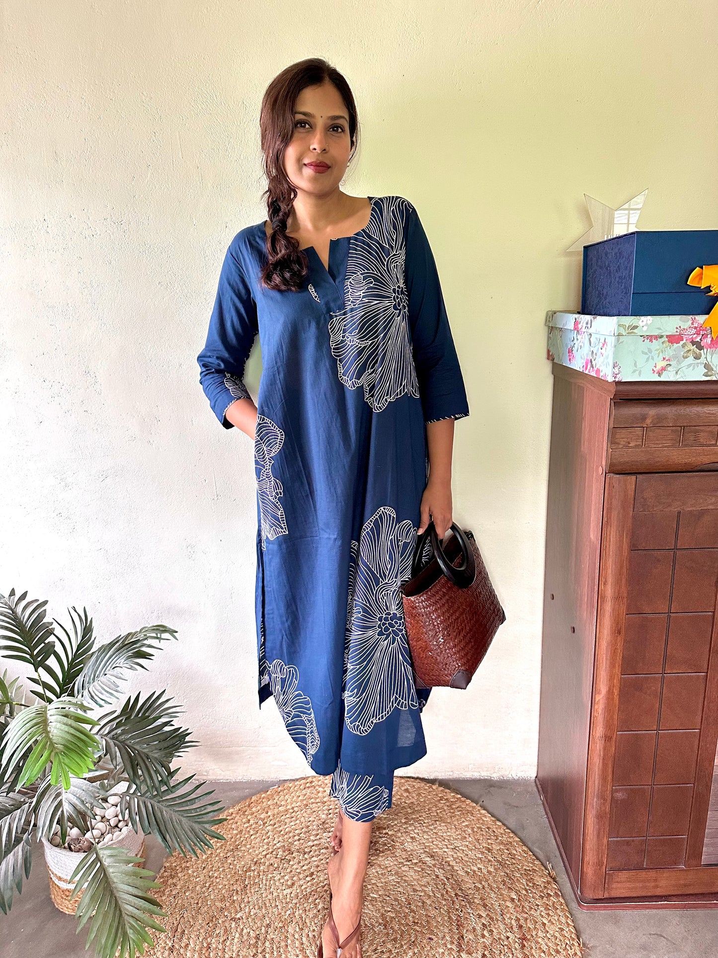 Navy Blue Big Floral Co-ord Set