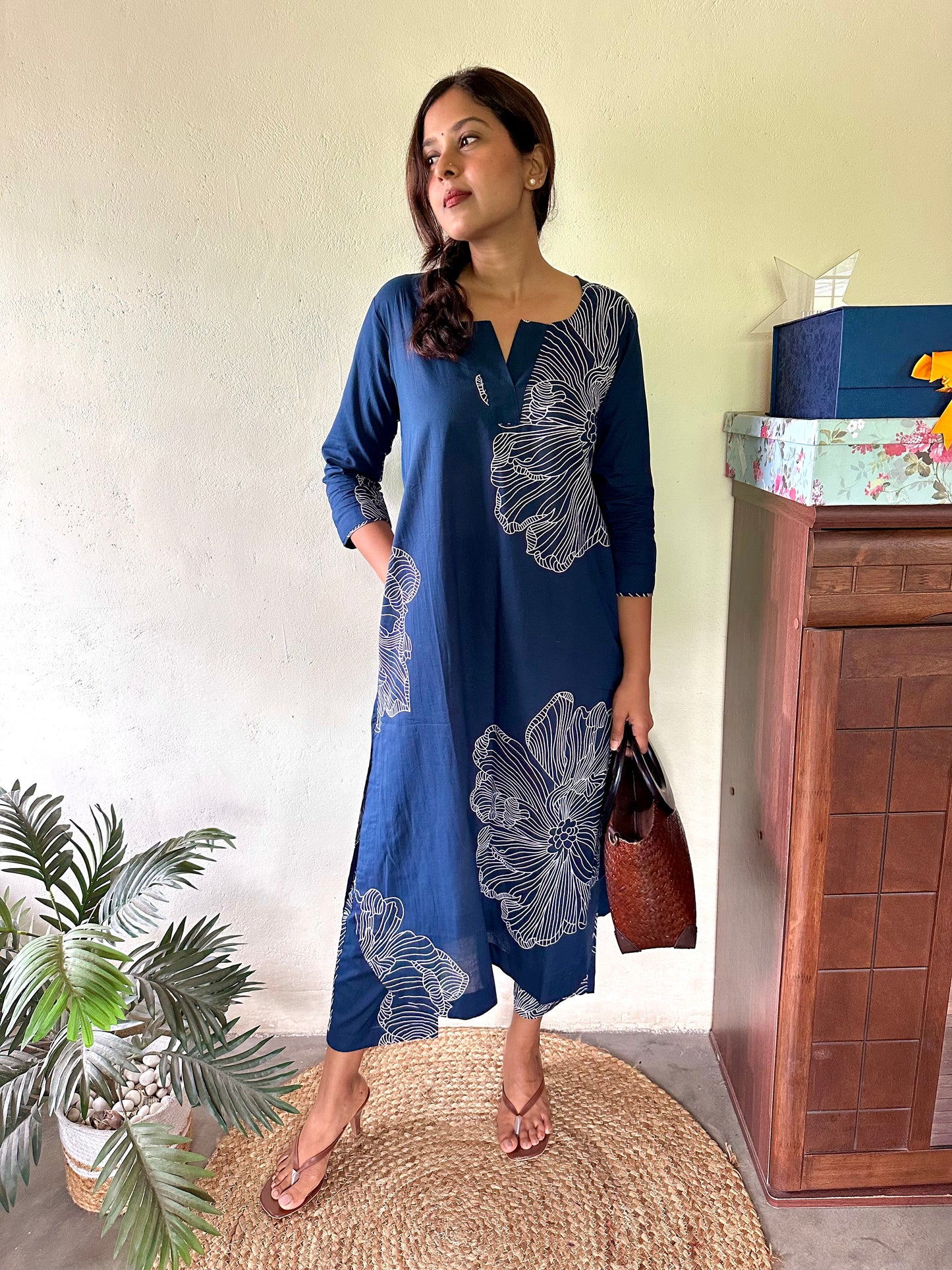 Navy Blue Big Floral Co-ord Set