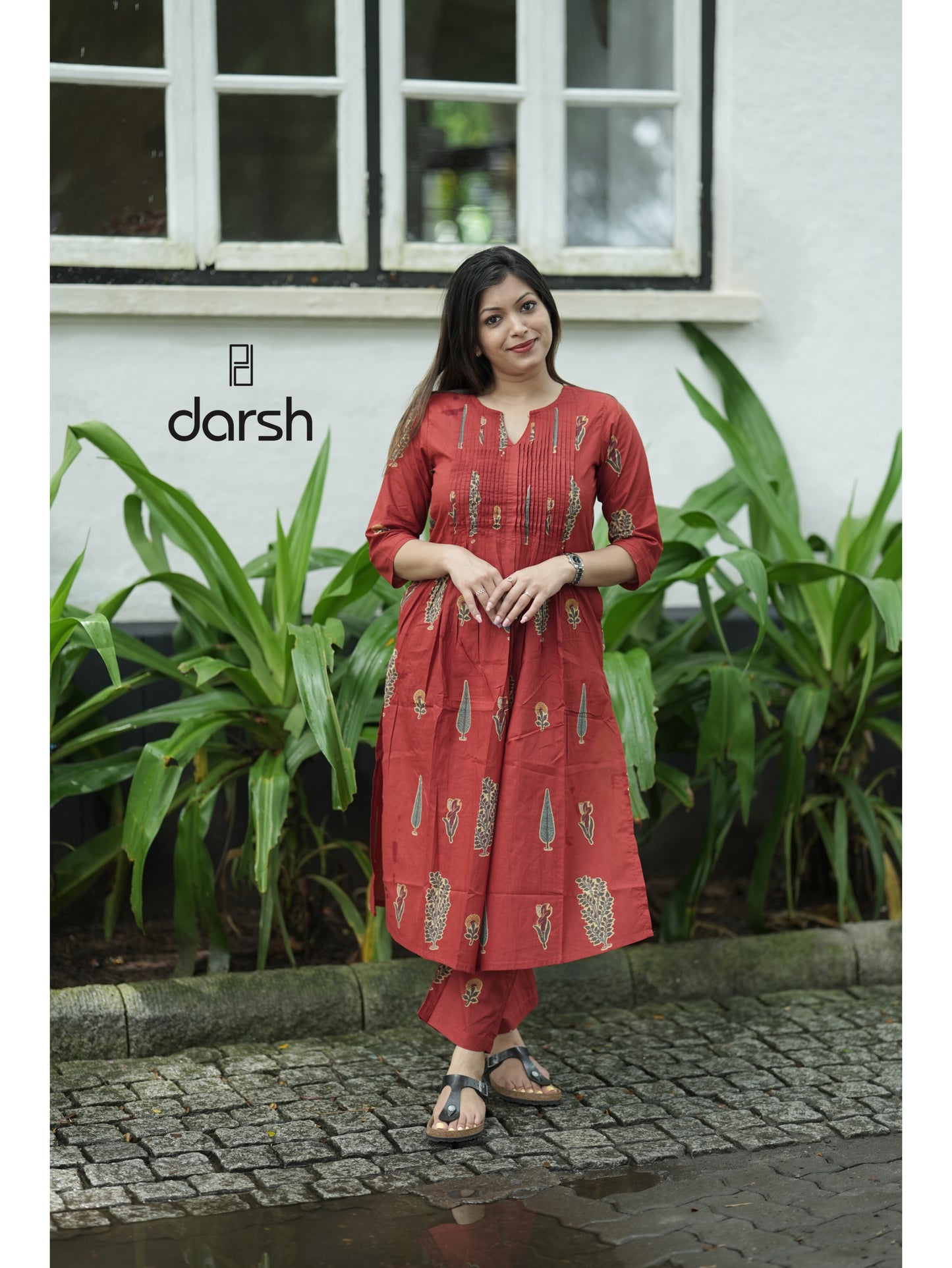 Rust Orange Sanganeri Floral Co-ord Set