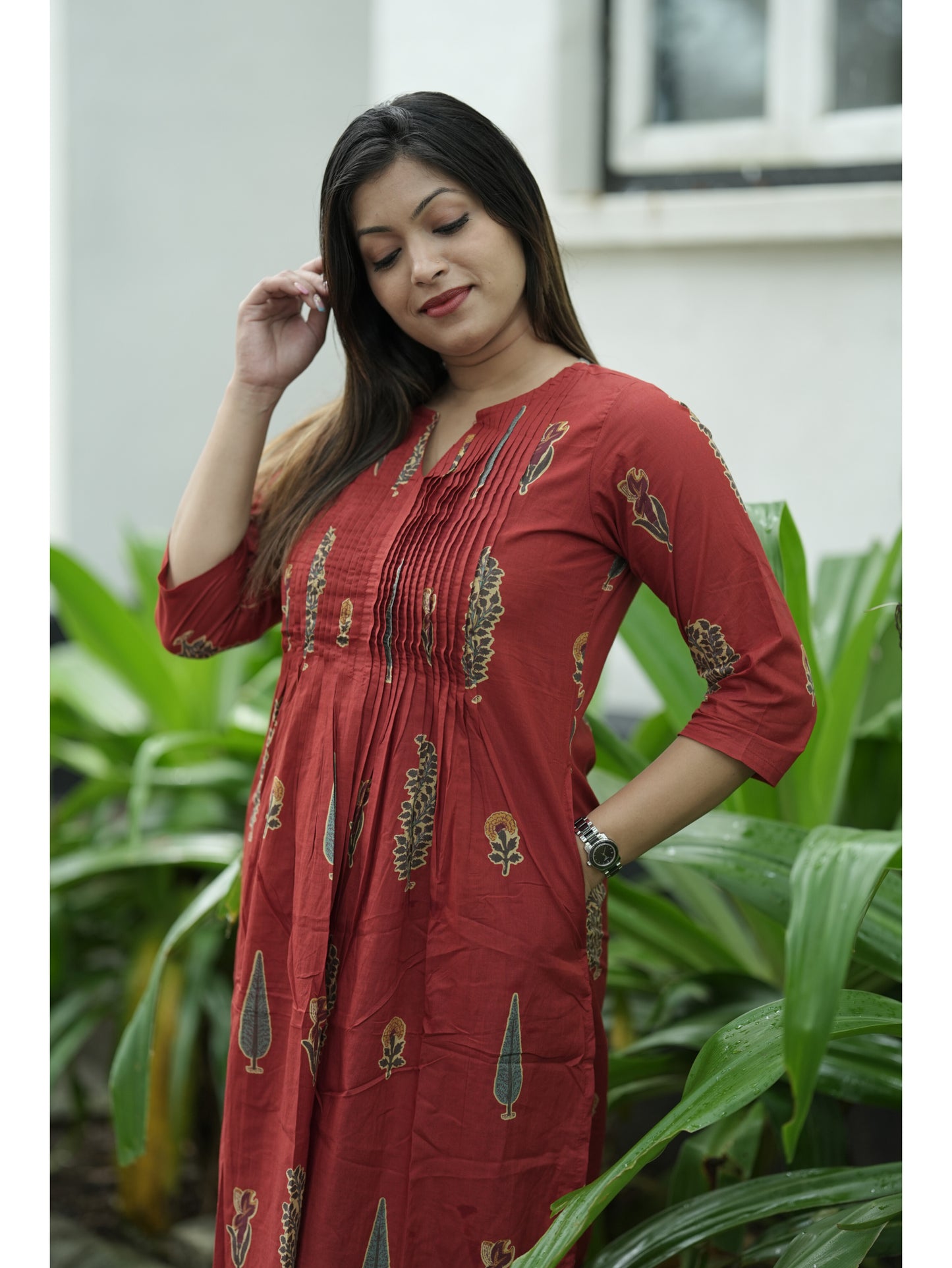 Rust Orange Sanganeri Floral Co-ord Set