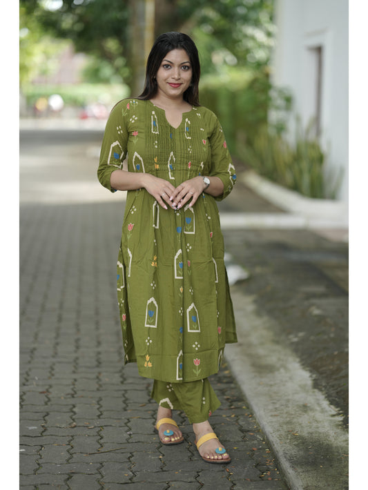 Green Sanganeri Floral Co-ord Set